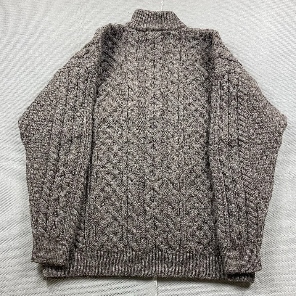 Orvis Sweater Mens XL Ireland 100% Wool 1/4 Zip Brown Cable Knit Fisherman Heavy